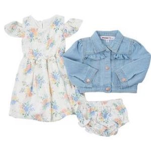 EUC Floral baby dress and jean jacket set 6-9mo